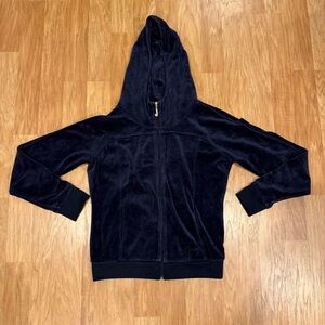 Juicy Couture Womens Velour Full Zip Hoodie Navy Size M Jewel Pendent “J”